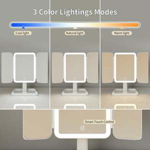 Số lượng lớn bán buôn thắp sáng tốt nhất chuyên nghiệp Tabletop Trắng LED gấp trifold Vanity ba cách gương với ánh sáng gương trang điểm - Product Image 4