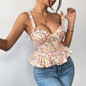 KISS <span class=keywords><strong>ME</strong></span> ANGEL Broken Flower Profusion Laque Peut être Ajusté Fishbone Corset Taille Taille Volant Côté Halter Sexy Femmes Tops - Product Image 2