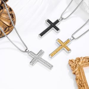 Mens <b>Cross</b> Pendant Necklace Stainless Steel 18K Gold Plated Christian Faith Durable Non Tarnish Hypoallergenic Bulk Jewelry Gift - Product Image 4