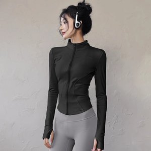 Wholesale new slim fit <b>yoga</b> <b>jacket</b> women's long sleeved stand up collar zipper quick drying fitness sportswear - Product Image 4