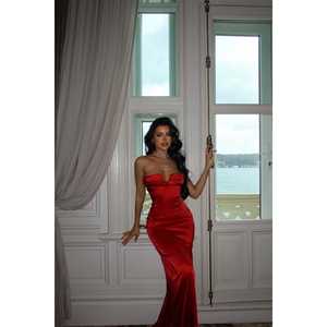 <b>Red</b> Galian Sequined Strapless <b>Ball</b> <b>Gown</b> Elegant Empire Waistline Formal Party Dress for Homecoming Size XS Flower Decoration - Product Image 1