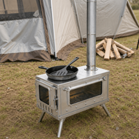 Poêle à bois pliable d'extérieur en acier inoxydable avec porte en verre et pieds pliables pour le chauffage de tente