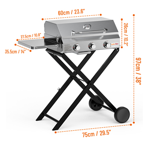 Plaque de cuisson à gaz en acier inoxydable à 3 brûleurs pour l'intérieur et l'extérieur avec poêle à barbecue en acier inoxydable barbecue à gaz - Product Image 2
