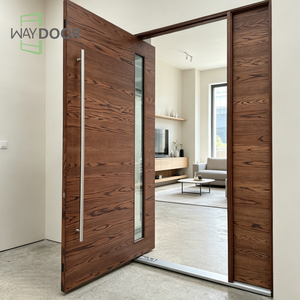 Puerta Exterior Pivotante de Madera Sólida de Lujo Personalizada con Vidrio, de Roble, Caoba o Nogal Oscuro, con Luz Lateral Individual, para Casas - Product Image 2