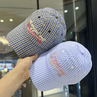 Gorra de béisbol coreana con rayas a cuadros, sombrero de sol bordado fino y transpirable, gorra con visera para exteriores para padres e hijos, para mujer, verano