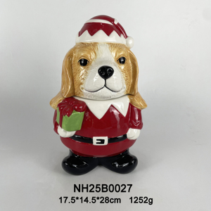 צנצנת עוגיות קרמית בצורת כלב באסט האונד לחג המולד. עיצוב תלת-ממדי בהתאמה אישית, צבוע ביד, מצלם את המראה הזקוף והמקסים של הכלב לחג - Product Image 2