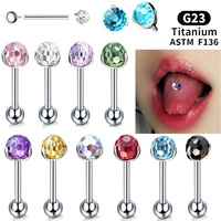 Gaby F136 Anneau de piercing pour la langue en Titane avec boule disco et petites pierres en forme d'ampoule, filetage interne