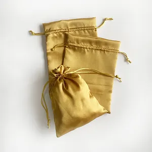 Wholesale Good Quality Silky Satin Drawstring Snacks Packaging Bags Gold Satin Baby Suit Pouches