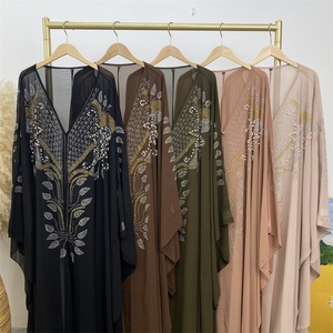 6743 #   Magnifique Nouvelle Abaya en Chiffon Ornée de Strass, Perles et Broderies, Manches Chauve-Souris à 2 Trous, Cardigan de Luxe pour Femme - Product Image 6