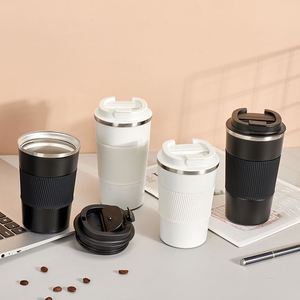 Tasse à café isotherme à double paroi en acier inoxydable 304, 380 ml, 510 ml, avec manchon en cuir, mug à eau, cadeau pour les voyages d'affaires, le bureau - Product Image 2
