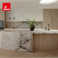 Lemari Dapur Kayu Solid Alland Wabisabi Motif Kayu Oak Putih Bergaya Jepang Dengan Pintu Geser Tersembunyi untuk Pembuat Rumah Kustom