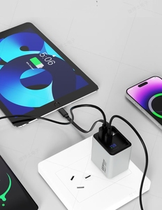 Cargador rápido de pared de viaje certificado al por mayor USB C PD QC3.0 con cable retráctil para iPhone 17 GaN 65W con pantalla LED - Product Image 6