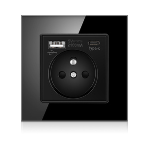 Panel de cristal de 86x86mm, enchufe francés con 1 USB y 1 puerto de carga <span class=keywords><strong>TPC</strong></span> - Product Image 2