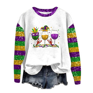 Sudadera Nueva con Estampado de Carnaval, Manga Larga, Cuello Redondo, para Mujer, Estilo Mardi Gras - Product Image 3