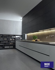 NICOCABINET Armoires de <span class=keywords><strong>cuisine</strong></span> complètes intelligentes modulaires <span class=keywords><strong>sans</strong></span> poignées de style européen avec étagères ouvertes et robinet en résine stratifiée - Product Image 3