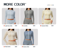 Ensemble de yoga 3 pièces écologique côtelé à rayures avec short, veste à fermetures éclair, en Spandex/Polyester, respirant, léger, taille mi-haute et grande taille