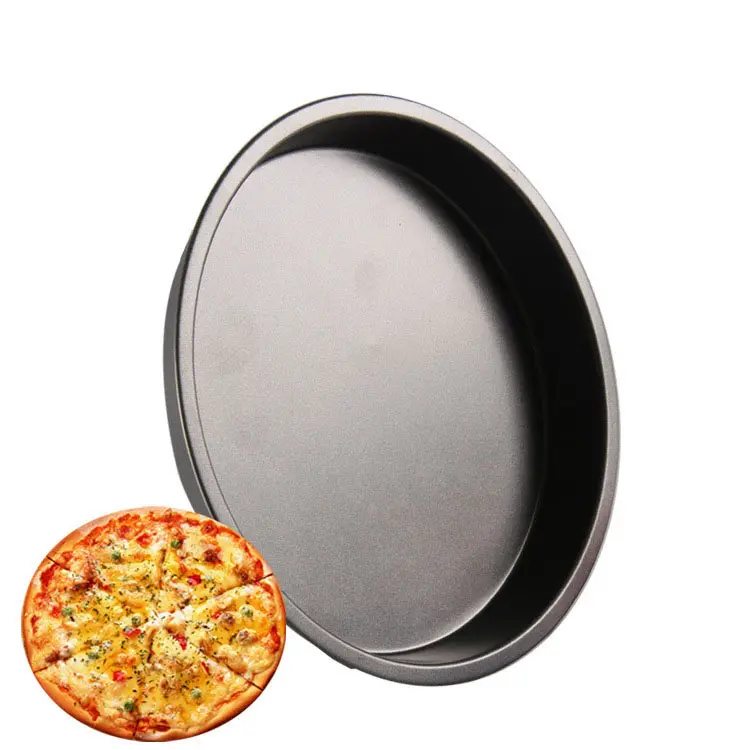 Nouveau design noir large côté rond accessoires de cuisine pour la maison plaque à pizza antiadhésive en acier au carbone