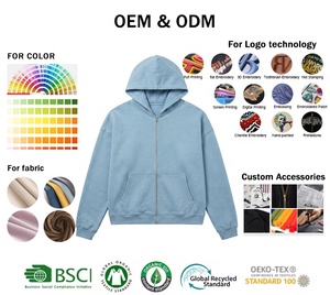 Sudaderas con Capucha Esenciales al por Mayor, Personalizadas, de Alta Calidad, Estilo Urbano, con Efecto Degradado Azul, Desgastadas, Oversize, Vintage, de Corte Cuadrado y Corto - Product Image 4