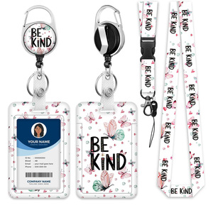 BE KIND butterfly buckle card holder with detachable lanyard, name badge, ID card holder, badge scroll wholesale. - Product Image 1