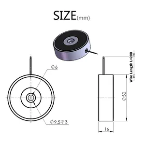 Elevador magnético de exploração circular do eletroímã 12v 24v Dc 20kg do diâmetro liso 50 milimetro do projeto ultra fino mini