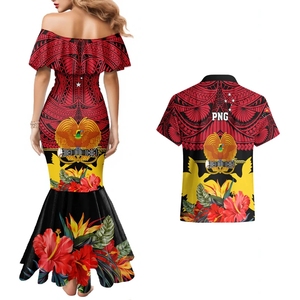 ชุดเดรสนางเงือกและเสื้อฮาวายลายนกแห่งสวรรค์แบบโพลินีเซียนสำหรับคู่รักชาวปาปัวนิวกินี ชุดเซ็ต 2 ชิ้น กระโปรงเด็กผู้หญิงสุดหรู - Product Image 2