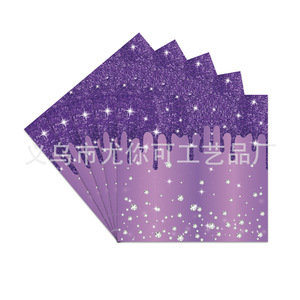 Ensemble de vaisselle jetable pour fête d'anniversaire avec assiettes, gobelets, serviettes et ustensiles à paillettes violettes - Product Image 4