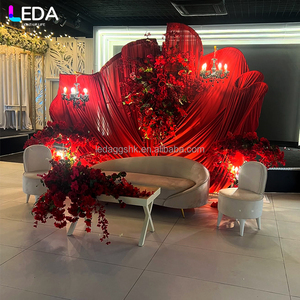 LEDA Modern Indoor Events <b>Decoration</b> Large Red Flower Shape Backdrop Milk Silk Curtain Fabric Drapery <b>for</b> Wedding - Product Image 3
