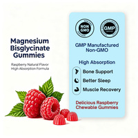 Gummies de bisglycinate de magnésium OEM saveur framboise, haute absorption, pour la santé osseuse, le sommeil et la récupération musculaire, sans OGM, végétaliennes, complément alimentaire