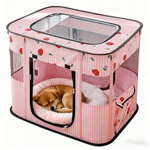 Pet kedi ve köpek oyun parkı kapalı katlanabilir nefes kafes plastik tepsi ile kolay kullanım çadır kulübesi - Product Image 4