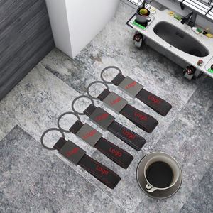 Personalized Laser Engraved Matte Black Metal <b>Leather</b> Rectangular Custom Car <b>Keychain</b> High Quality Durable - Product Image 3