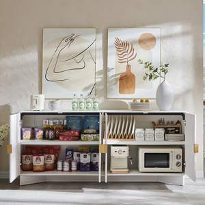 <span class=keywords><strong>Buffet</strong></span> moderne <span class=keywords><strong>de</strong></span> grande taille, armoire <span class=keywords><strong>de</strong></span> rangement, 4 portes, étagères réglables, bois courbé, bar à café, gain <span class=keywords><strong>de</strong></span> place, multifonction - Product Image 2