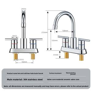 Robinet de lavabo à double trou à l'ancienne en acier inoxydable 304 Lavabo chaud et froid avec noyau de valve en céramique pour salles de bain - Product Image 5