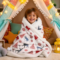 Couverture bébé en polaire douce imprimée rennes de Noël, réversible double face, épaisse et chaude, en sherpa, pour enfants, décoration de lit, décorations de fêtes