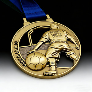 Medaglia da Calcio Personalizzata Economica in Offerta Speciale, Medaglia da Calciatore Intagliata <span class=keywords><strong>con</strong></span> <span class=keywords><strong>Nome</strong></span> e Logo Incisi per Premi di Tornei - Product Image 1