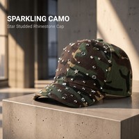 Casquettes de baseball camouflage personnalisées, style punk rock, avec étoiles cloutées de strass et cristaux, fermeture auto-agrippante