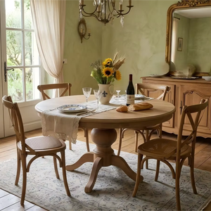 D1640 Tavolo <span class=keywords><strong>da</strong></span> Pranzo Allungabile in Legno Massello Stile Francese Antico, Tavolo Rotondo Classico per <span class=keywords><strong>Cucina</strong></span> e Sala <span class=keywords><strong>da</strong></span> Pranzo - Product Image 1
