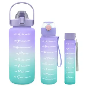 OEM Bouteille De Jus Bottle Water 2 Liter Gradient Plastic Water Bottle Portable Frosted Set 3 Pcs Motivational Water Bottle