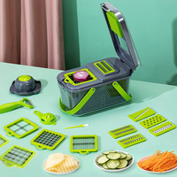 Groothandel 22-in-1 groentehakker, -snijder, -dicer, mandoline, raspset met verwisselbare messen, vergiet, kom, bulk keukenhulp