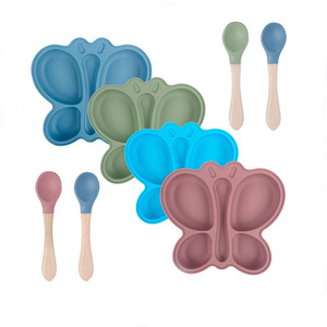 Plato de Silicona para Bebés, Tazón de Arroz con Diseño de Mariposa, <span class=keywords><strong>Vajilla</strong></span> de Dos Piezas de Grado Alimenticio - Product Image 1