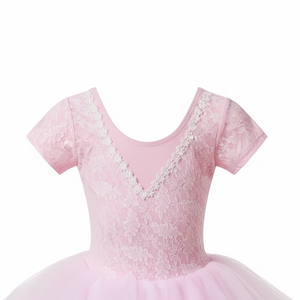 Vestido de Ballet de Encaje Lavanda para Niñas, Disfraz de Danza de Manga Corta con Falda de Tul y Lazo, Tallas 2-12 para Práctica de Danza - Product Image 5