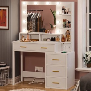 Modern <strong>White</strong> <strong>Vanity</strong> Makeup <strong>Desk</strong> With Mirror Dressing Table Makeup Table With Light for Bedroom - Product Image 1