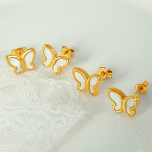 Butterfly <b>Stud</b> Earrings 18k Gold Plated <b>Titanium</b> Steel Minimalist Fashion For Women Gift Jewelry EH240-1 - Product Image 4