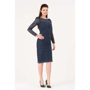 DANS 1619 Blouse décontractée pour femme, bleu marine uni, coupe classique, manches courtes, col rond, pour tous les jours et superposition - Product Image 2