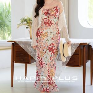 Vestido Halter con Estampado Floral para Mujer Talla Grande Runqi, Cintura Natural, Silueta Trompeta, Vestido Rosa N9268 - Product Image 4