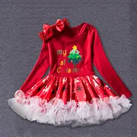 Gaun Pohon Natal Anak Perempuan, Pakaian Rajut Natal Musim Dingin Kepingan Salju, Gaun Pohon Natal untuk Bayi