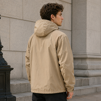 Veste coupe-vent fonctionnelle pour homme, beige, résistante à l'eau, avec capuche, en tissu ripstop, pour l'extérieur, en gros