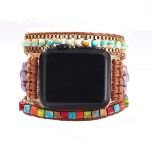 สายนาฬิกา Apple Watch สไตล์โบฮีเมียนประดับด้วยลูกปัดสีฟ้าเทอร์ควอยซ์ธรรมชาติ  งานทอผ้าแฟชั่นสำหรับ Apple Watch - Product Image 5
