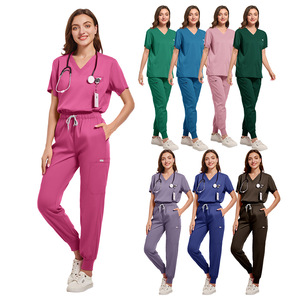 Unisex <b>Scrub</b> Suit Short Sleeve Split Set Moisture Wicking Hospital Uniforms - Product Image 1