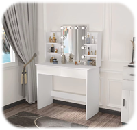 Table de maquillage personnalisée, design simple, blanc, avec miroir de maquillage sur le dessus, table de maquillage avec miroir LED