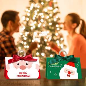 Boîtes à bonbons de noël avec anneau en bois et ruban vert, emballage cadeau en papier avec motif père noël, décoration festive pour les fêtes, 10 pièces - Product Image 5